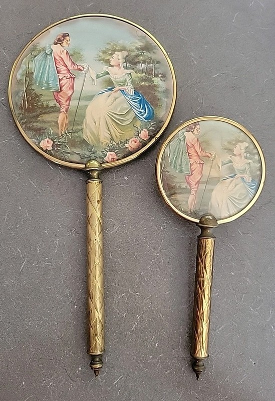 Victorian Mirror & Brush Set With Brass Handles