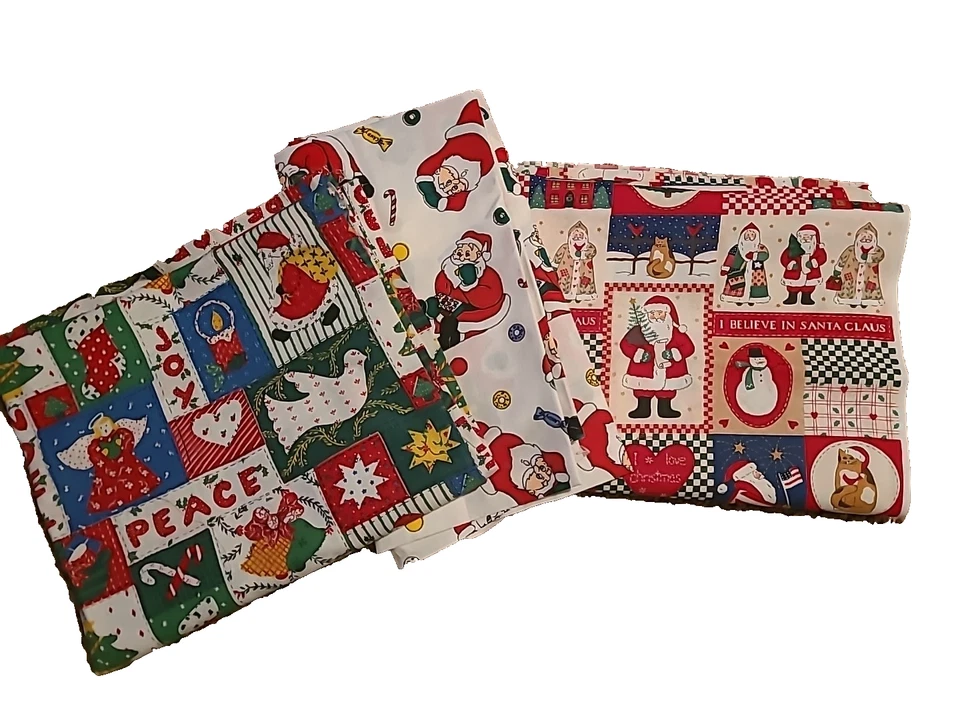 Lote De Colección Navidad Tela Material Algodón Papá Noel Patchwork Edredón Cuadrados Artesanía Foto 2 de 4