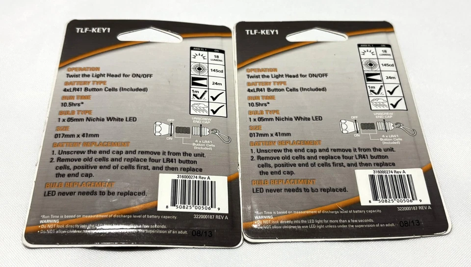 Terralux - 2 Keychain Flashlights - TLF-KEY1 - Gray - Aluminum Housing - New - Image 2 of 3