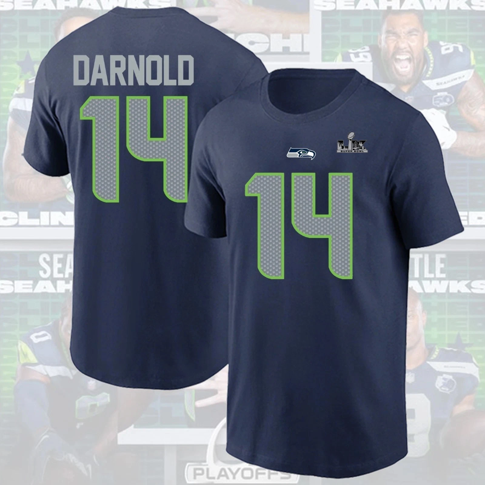 Sam Darnold #14 Seattle Seahawkss Super B.owl Name & Number Fan Look