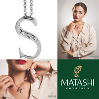 16 Rhodium Plated Necklace W/ s Initial & Crystals By Matashi on sale 16 Rhodium Plated Necklace W/ s Initial & Crystals By Matashi on sale