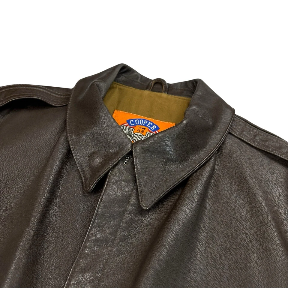 Cooper A-2 型美国空军棕色皮革轰炸机飞行员飞行夹克外套 46R 码 — 第 4/4 张图片