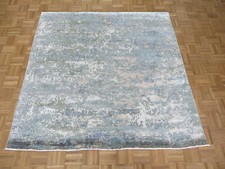 6 x 6 Square Hand Knotted Modern Abstract Blue Oriental Rug With Silk G8189