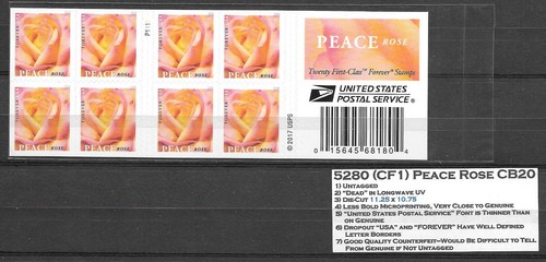 PEACE ROSE #5280a(CF1) AND REGULAR Convertible Booklets of 20 - Picture 3 of 3
