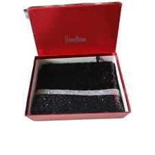 VTG. NEIMAN MARCUS BEADED HANDBAG CLUTCH BLACK AND SILVER.