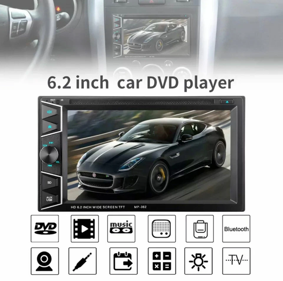 AUTORADIO STEREO AUTO 6.2" POLLICI 2DIN LETTORE CD DVD USB BLUETOOTH MP3 MP5 AUX - Immagine 2 di 4