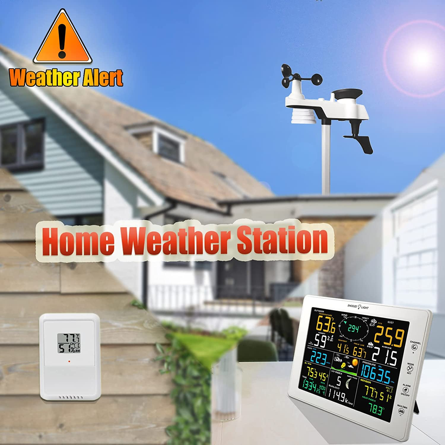 Wireless Wifi Weather Station, 10 Inch Indoor Weather Monitor Clock with Outdoor