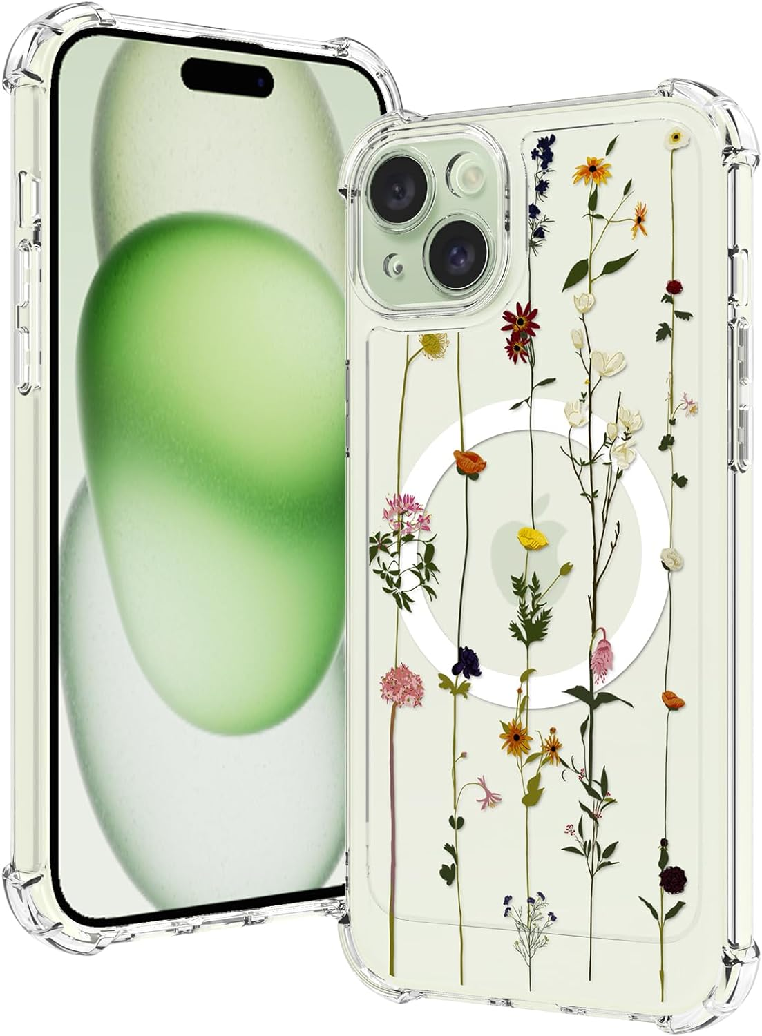 Magnetic iPhone 15 Clear Floral Design Case with Secure Compatibility-image