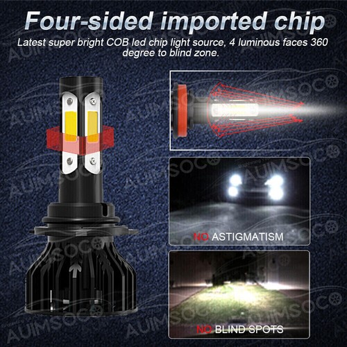4-sides 9005+9006 LED Headlights Kit Combo Bulbs 6000K High Low Beam Super White - Picture 9 of 16