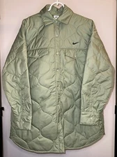 Nike Womens Essential Quilted Green Oversized Trench Snap Button Coat - Size XS