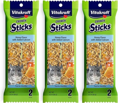 Vitakraft 3 Pack of Honey Flavor with Added Calcium Crunch Sticks Chinchilla... 