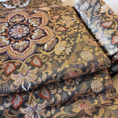 Japanese Metallic Thread and Brocade Silk Nagoya Obi - Gray  display picture 2