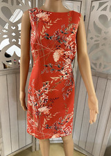 Talbots Petites Coral Shift Dress with Flowers Sleeveless Size 8P Lined