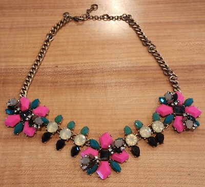 J. Crew Crystal Floral Statement Necklace Hot Pink & Teal | eBay J. Crew Crystal Floral Statement Necklace Hot Pink & Teal | eBay