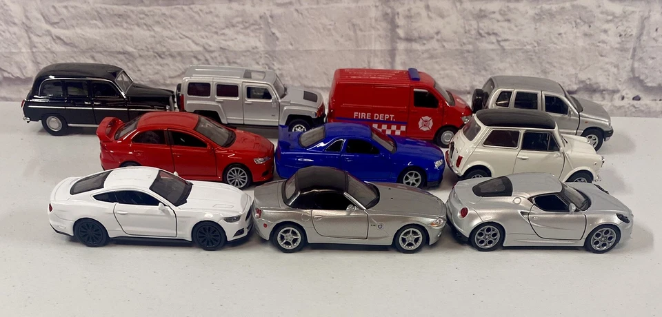 *NUEVO* Lote de 10 autos clásicos Welly Diecast Hummer H3 Mustang BMW 4,75 pulgadas Foto 2 de 4