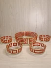 Vintage Jeannette MCM Red Gold Starburst Popcorn/Salad Bowl Set 5 piece set