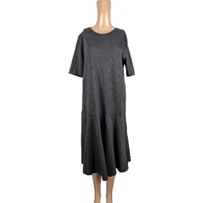 COS Dark Gray Ponte Short Sleeves Crew Neck Drop Waist Dress Size L | eBay