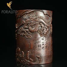 Noble Chinese Exquisite old Hand-carved Dragon Fighting Arhat bamboo Brush pot