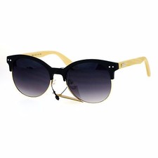 Real Bamboo Temple Sunglasses Womens Round Matted Horn Rim UV 400