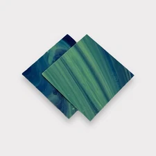 2 Pack Blue Transparent Olive Green Prisma COE 96 Fusible Glass Sheets / Mosaic