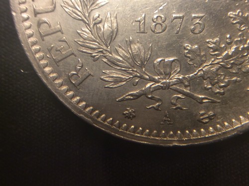 1873 A, FRANCE,5 FRANCS,ANTIQUE,25 grams SILVER,37mm,large coin - Picture 4 of 4
