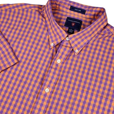 Saddlebred Button Down Shirt Mens XXL Orange Purple Gingham Plaid Short Sleeve