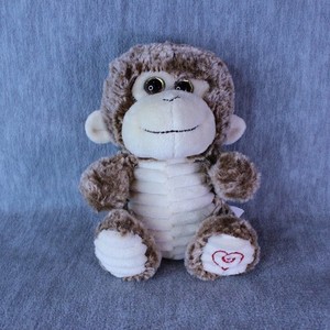 Kellytoy MONKEY Sitting 7" Plush Tan Brown Animal Stuffed Toy Heart on Foot
