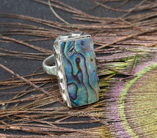 925 Sterling Silver Handmade Abalone Shell Ring Statement Jewelry B342