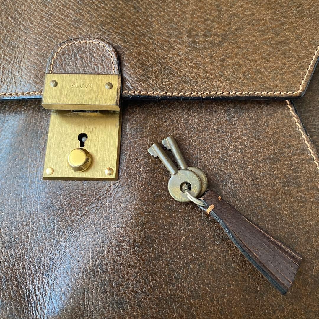 Gucci Vintage Brown Leather Clutch Bag with Gold Antique Lock Unisex Rare thumbnail 5