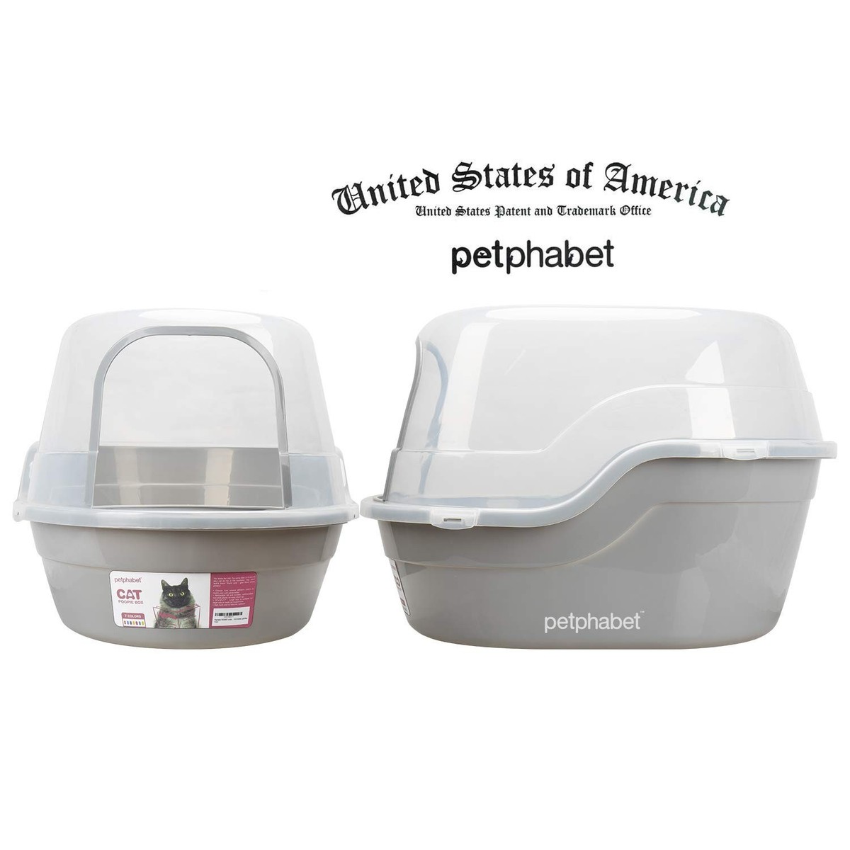 Petphabet Jumbo Hooded Cat Litter Box, Extra Large Gray Grey