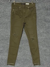 Aeropostale Jeans Womens 6 Olive Green High Waisted Jegging Distressed Raw Hem
