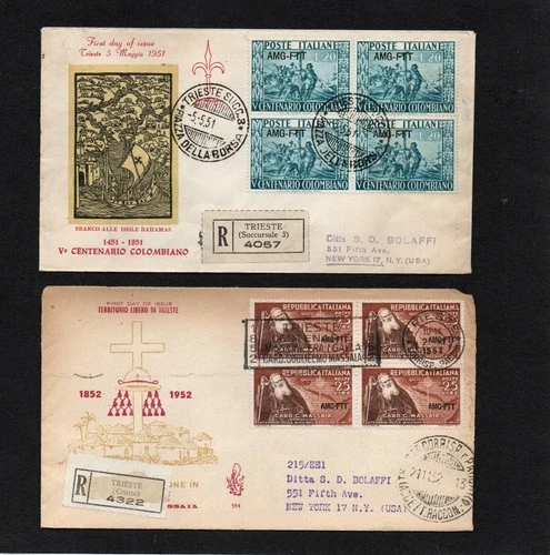 ITALY - ITALIANA - 1951 & 1952 - A.M.G. F.T.T. - TWO REGISTERED FIRST DAY COVERS