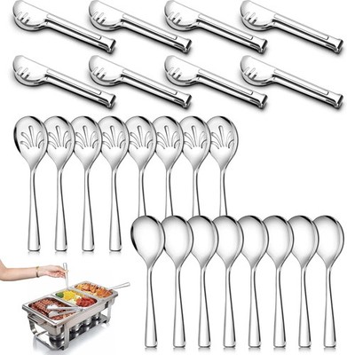 24 Pack Stainless Steel Large Serving Utensils Set - 10'' Serving Spoons x 8