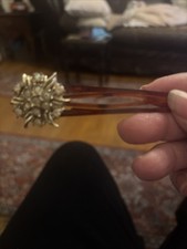 Vintage Celluloid Faux Tortoise Shell Hair Pin Rhinestone Flower 1950s Victorian