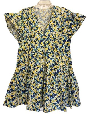 Calliope Floral Dress M Boho Cottagecore Summer Flowy Tiered V Neck