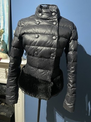 Ermanno Scervino black puffer feather down jacket With lace & fur details IT42