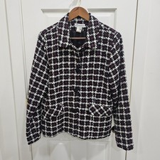Vtg Dressbarn Women's Size 14 Black White Red Tweed Blazer Made In The USA
