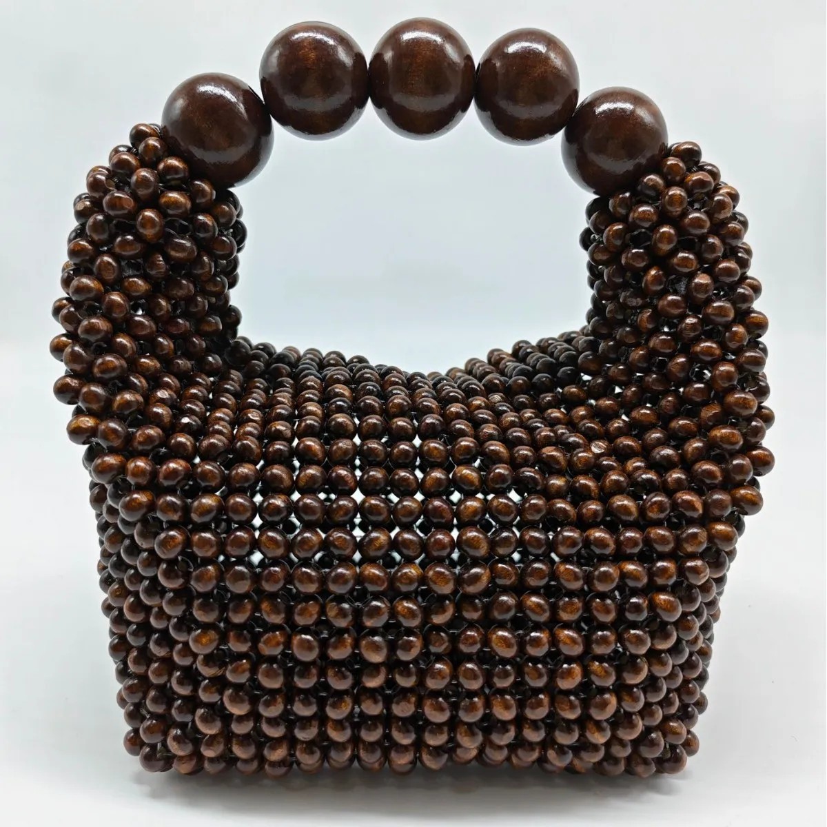 Women’s Wooden Bead Bucket Bag Handmade Style Shoulder Purse Beach Evening Bag