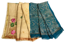 2 Pcs Saree Indian Women Wrap Dress Used Vintage Lot Sewing Bridal Sari Fabric