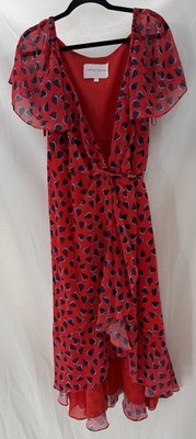 Carolina Herrera Statement Dress Sz 2 Red Blue Wrap Luxury Quality Runway Chic