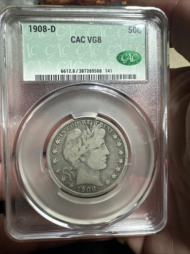 1908-D Barber Half Dollar CAC VG8