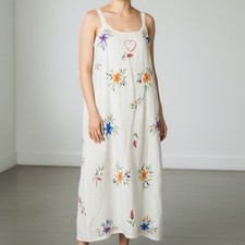 Linen Cotton Floral Maxi Dress Cream XL NWT artsy cottagecore summer artsy