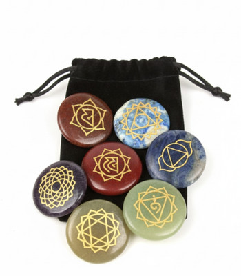 7 Chakra gravierte Edelsteinscheiben-Set - polierte Heilsteine | UK schnelle Lieferung