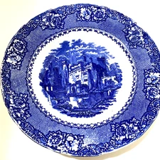 Alhambra Spain Scenic Castle Blue Transferware Soup Bowl 9" England Ironstone VT