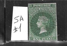 AUSTRALIA-SOUTH AUSTRALIA SCOTT #1 1855-56 1P (GREEN) WMK 6 IMPERF - USED