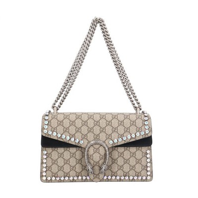 GUCCI Rhinestone Shoulder Bag 400249 GG Supreme Canvas Suede used