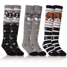 FNOVCO Girls Knee High Socks Kids Crazy Fun Gift Cute Animal 3-12 Years, Dog