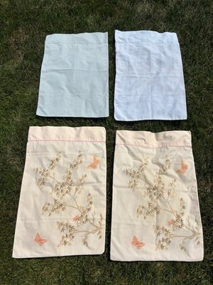 Vintage Cotton Pillowcases Butterflies Floral Standard And Plain