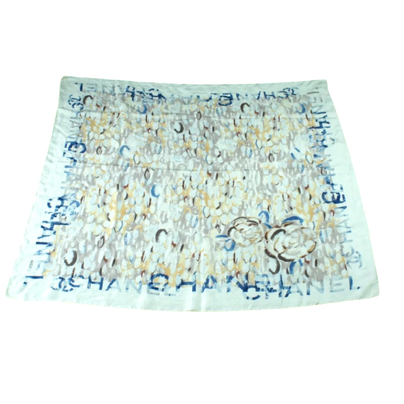 Authentic CHANEL "Logo/Floral" Women's  Vintage Luxury Silk Scarf  Square 34" - Image 2 of 4
