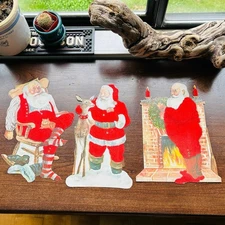 3 Santa Paper Cut Outs Christmas Wall Decor Vintage 11.5"